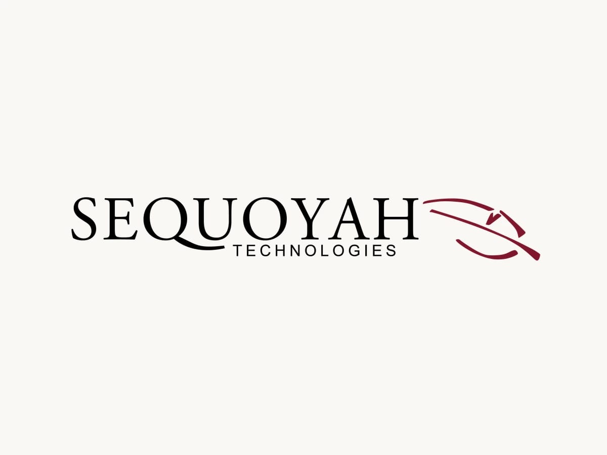 The original Sequoyah Technologies logo: a serif SEQUOYAH wordmark with TECHNOLOGIES beneath it and a maroon feather mark.